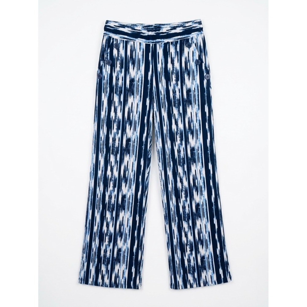 Robert Louis PM Navy Nautical Ikat Print Wide Leg Sailor Button Pants Coastal